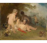 WYKUJMYTO Dipinto su Tela Classico Stampe Immagine Stampe Pittura Putti e un giovane satiro in un bosco di Arnold Böcklin Per la Decorazione dell'ufficio 60x90cm