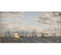 WYKUJMYTO Dipinto su Tela Classico Stampe Immagine Stampe Pittura una flotta russa vicino a Elsinore di CW Eckersberg Per la Decorazione dell'ufficio 60x90cm