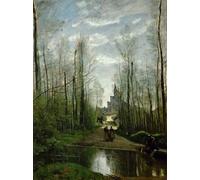WYKUJMYTO Famoso Quadri Moderni Artistico Poster la Chiesa di Marissel vicino a Beauvais di Jean Baptiste Camille Corot Per la Decorazione Domestica 60x90cm