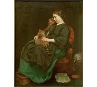 WYKUJMYTO Famoso Quadri Moderni Artistico Poster la Mamma Gatta di Ludwig Knaus Per la Decorazione Domestica 60x90cm
