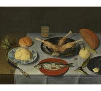 WYKUJMYTO Riproduzione Dipinto Tela da Arte Stampe Arte Quadro Colazione con pane formaggio pesce e birra di Jacob Van Hulsdonck Per la Decorazione Murale 60x90cm