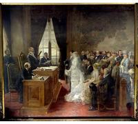 WYKUJMYTO Riproduzione Dipinto Tela da Arte Stampe Arte Quadro il matrimonio civile di Mathurin Moreau di Henri Gervex Per la Decorazione Murale 60x90cm