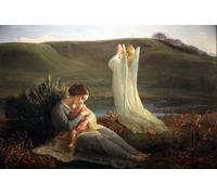 WYKUJMYTO Riproduzione Dipinto Tela da Arte Stampe Arte Quadro il Poema Anima l'Angelo e la Madre Particolare di Louis Janmot Per la Decorazione Murale 60x90cm