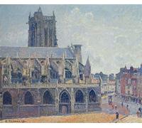 WYKUJMYTO Riproduzione Dipinto Tela da Arte Stampe Arte Quadro la Chiesa di San Giacomo a Dieppe di Camille Jacob Pissarro Per la Decorazione Murale 60x90cm