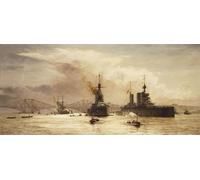 WYKUJMYTO Riproduzione Dipinto Tela da Arte Stampe Arte Quadro la prima battaglia uscendo dal Forth per la battaglia dello Jutland di William Lionel Wyllie Per la Decorazione Murale 60x90cm