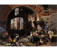 WYKUJMYTO Riproduzione Dipinto Tela da Arte Stampe Arte Quadro Mercato del pesce romano.di Ottavio di Albert Bierstadt Per la Decorazione Murale 60x90cm
