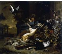 WYKUJMYTO Riproduzione Dipinto Tela da Arte Stampe Arte Quadro Natura morta di selvaggina che include una lepre fagiano di monte e una pernice di Jan Baptist Weenix Per la Decorazione Murale 60x90cm