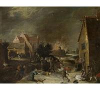 WYKUJMYTO Riproduzione Dipinto Tela da Arte Stampe Arte Quadro Saccheggio di un villaggio di David Teniers il Giovane Per la Decorazione Murale 60x90cm