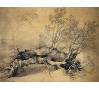 WYKUJMYTO Riproduzione Dipinto Tela da Arte Stampe Arte Quadro un albero caduto con fabbricati agricoli oltre di Gainsborough Per la Decorazione Murale 60x90cm