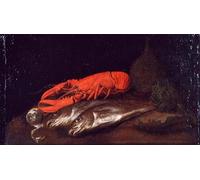 WYKUJMYTO Riproduzione Dipinto Tela da Arte Stampe Arte Quadro una natura morta di un'aragosta e un pesce su un tavolo di Jan Davidsz De Heem Per la Decorazione Murale 60x90cm
