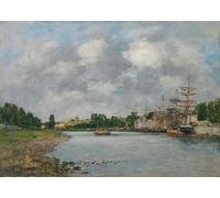 WYKUJMYTO Riproduzione Dipinto Tela da Arte Stampe Arte Quadro Veduta del porto di Saint Valéry Sur Somme di Eugene Louis Boudin Per la Decorazione Murale 60x90cm