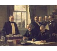 WYKUJMYTO Stampe Artistiche su Tela Olio Dipinto su Tela la firma del protocollo di pace tra gli Stati Uniti e la Spagna in agosto di Theobald Chartran Per la Decorazione della Camera da Letto 60x90cm