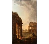 WYKUJMYTO Stampe Artistiche su Tela Olio Dipinto su Tela Passaggio di un gregge davanti al Colosseo e all'Arco di Costantino di Hubert Robert Per la Decorazione della Camera da Letto 60x90cm