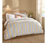 Wylder Birdie Stripe Set Copripiumino - Reversible Con Volant Cotone Ricco A Righe Biancheria Da Letto (Limone/Cielo - 200x200cm)