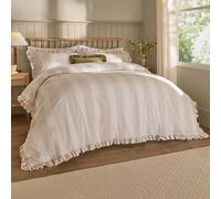 Wylder Birdie Stripe Set Copripiumino - Reversible Con Volant Cotone Ricco A Righe Biancheria Da Letto (Avena/Latte - 230x220cm)