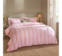Wylder Birdie Stripe Set Copripiumino - Reversible Con Volant Cotone Ricco A Righe Biancheria Da Letto (Rosa/Lampone - 137x200cm)