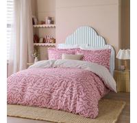 Wylder Brianna - Set copripiumino reversibile, motivo floreale e strisce, 100% cotone burattato (ciliegia, king size)