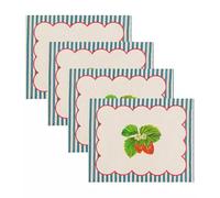 Wylder Strawberry Stripes Tovagliette - Set Di 4 Lavabilia A Righe Frutta Estiva Vivace Asciugatura Rapida Tappetini (Blu - 46x36cm)