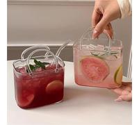 WYLFYJP 2 Borsette In Vetro For Bevande Con Cannucce, Vaso A Forma Di Borsetta, Bicchieri Unici - Simpatico Bicchiere Da Vino Cocktail Tazza For Succhi Frutta, Tè Freddo, Fiori, Decorazioni
