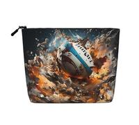 WYLXIN Borsa per il trucco in canapa finta Rugby On Fire. Ecologica e durevole, design semplice, facile da riporre i tuoi oggetti essenziali di bellezza.