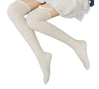 WYLXIN Parigine Donna Calze in Pizzo Calze al Fondo di Calzini Autunno E Inverno di Cotone sopra Le Calze Alte del Ginocchio-Bianco-codice Medio