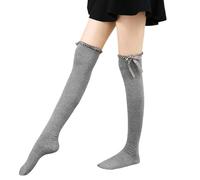 WYLXIN Parigine Donna Calze in Pizzo Calze al Fondo di Calzini Autunno E Inverno di Cotone sopra Le Calze Alte del Ginocchio-Grigio-codice Medio