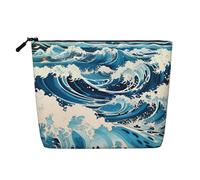 WYLXIN Ukiyo-E Style Waves, borsa per il trucco in canapa finta, ecologica e durevole, design semplice, facile da riporre i tuoi oggetti essenziali di bellezza.