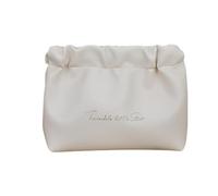 WYLZLKX Borsa per il trucco PU Storage Cosmetico Essenziale Grande Capacità con Pieghettato Molla di Metallo Clousure e Viaggi, Bianco Albicocca Latte, 12.5x9.5x5cm /4.92x3.74x1.96in