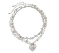 WYLZLKX Confezione da 2 collane con perline alla moda con ciondolo a forma di cuore, gioielli per giovani coppie o amici intimi, Length: Approx. 14.1+2.7inch(36+7cm), Catena + lega + perle finte + CCB