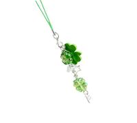 WYLZLKX Portachiavi a forma di quadrifoglio, realizzato a mano, con ciondolo portafortuna per borsa, cordino per telefono per stili personalizzati e portachiavi con perline di buona fortuna, Verde