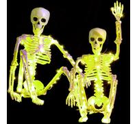 wymulot Confezione da 2 scheletri per Halloween, 61 cm, con luce LED verde, scheletro pose-N-Stay tutto il corpo mobile per decorazioni di Halloween