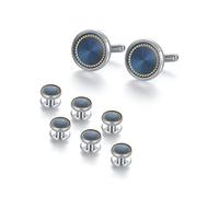 Wynameleri Best Man Gi-fts per scatola di nozze per gemelli da uomo, regalo per manager, regali formali in rame per uomini, fratello adulto, gemelli eleganti da uomo, Navy Blue & Gold Line, Ottone