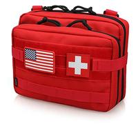 WYNEX Grande custodia tattica di design a doppio strato, borsa per attrezzi Molle EDC EMT con tasca modulare di grande capacità con stemma bandiera inclusa, rosso, Rosso, Free Size, Classico