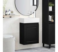 Wynira Mobile sottolavabo da bagno nero con lavabo in ceramica e rubinetto miscelatore, mobile da bagno compatto con vano portaoggetti, porta reversibile, salvaspazio, per WC e lavanderia