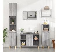 Wynira Mobile sottolavabo grigio Sonoma in legno massiccio di eucalipto, 80 x 33 x 60 cm, mobile da bagno con sportello e mensola, per bagno degli ospiti, WC salvaspazio