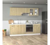 Wynira Set di 8 mobili da cucina Lyon in rovere Sonoma con cassetti e pensili, mobiletto basso salvaspazio e armadietto da incasso per forno per sala da pranzo, dispensa e bar