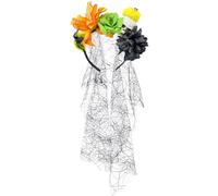 Wynrzyj Dark Series - Fascia per capelli con teschio di fiori, per eventi e Halloween, feste di ruolo, per collezionare fotografia, accessori di scena per Halloween, con velo