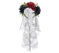 Wynrzyj Dark Series - Fascia per capelli con teschio di fiori, per eventi e Halloween, feste di ruolo, per collezionare fotografia, accessori di scena per Halloween, con velo