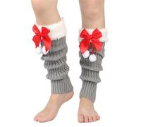 Wynrzyj Donne di Natale a costine Gamba Calda Calzini Footless Festival Pile Trimm Peluche Archi Copri Gamba Stivali Calzini Stivali a Maglia, p, Taglia unica