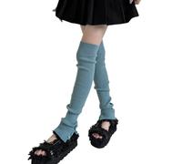 Wynrzyj Moda Anteriore A Costine Scaldamuscoli A Maglia Con Bottoni Accenti Schegge Coscia Calze Alte Calze Per Le Donne Moderna Giapponese Leggings Copertura, blu cielo, Taglia unica