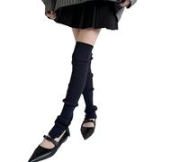 Wynrzyj Moda Anteriore A Costine Scaldamuscoli A Maglia Con Bottoni Accenti Schegge Coscia Calze Alte Calze Per Le Donne Moderna Giapponese Leggings Copertura, blu navy, Taglia unica
