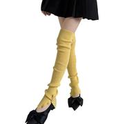 Wynrzyj Moda Anteriore A Costine Scaldamuscoli A Maglia Con Bottoni Accenti Schegge Coscia Calze Alte Calze Per Le Donne Moderna Giapponese Leggings Copertura, giallo., Taglia unica