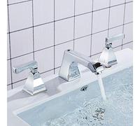 WYOBHOTCP Moda 3 Pezzi Rubinetto for lavabo a beccuccio Lungo Miscelatore a Doppia Maniglia Cromato/Bronzo Nero/Nichel Spazzolato Miscelatore for Acqua Calda e Fredda(Chrome Polish)