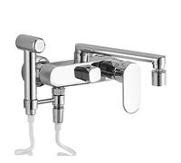 WYOBHOTCP Rubinetti da Cucina a Parete, Caldo e Freddo, con Pistola a spruzzo, Miscelatore for lavello, Rotazione di 180°, Doppio Foro in Ottone, 2 modalità, Multifunzione(30cm)