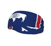 Wyoming - Fascia per capelli sportiva con bandiera dello Stato del Wyoming, traspirante, in spugna, assorbe il sudore