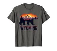 Wyoming Orso e Montagna Tramonto Grafica Maglietta