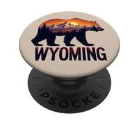 Wyoming Orso e Montagna Tramonto Grafica PopSockets PopGrip Adesivo