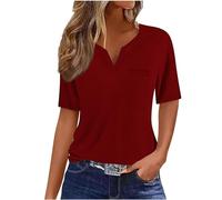 Wyongtao Camicia Donna Blusa Elegante Camicetta Maniche Corta con Scollo a V Bluse Casual Camicette con Bottoni Colore Puro T-Shirt Tops Casual Top Camicetta Sciolto Maglietta Estate e Confortevole