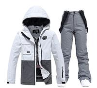 WYOUTDOOR Donna e Uomo Tuta da Sci a Prova di Vento Completo Sci Impermeabile Giacca Tuta Neve Due Pezzi Completo Giacca e Pantaloni da Sci,Grigio,M, 1221SUNY