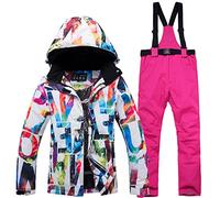 WYOUTDOOR Tuta da Sci Donna con Salopette Giacca E Pantaloni da Sci Impermeabili Snowboard Giacca Tuta Neve Pantaloni Tuta Sci Antivento Calda con Cappuccio per Sport sulla Neve,Rose Red,M
